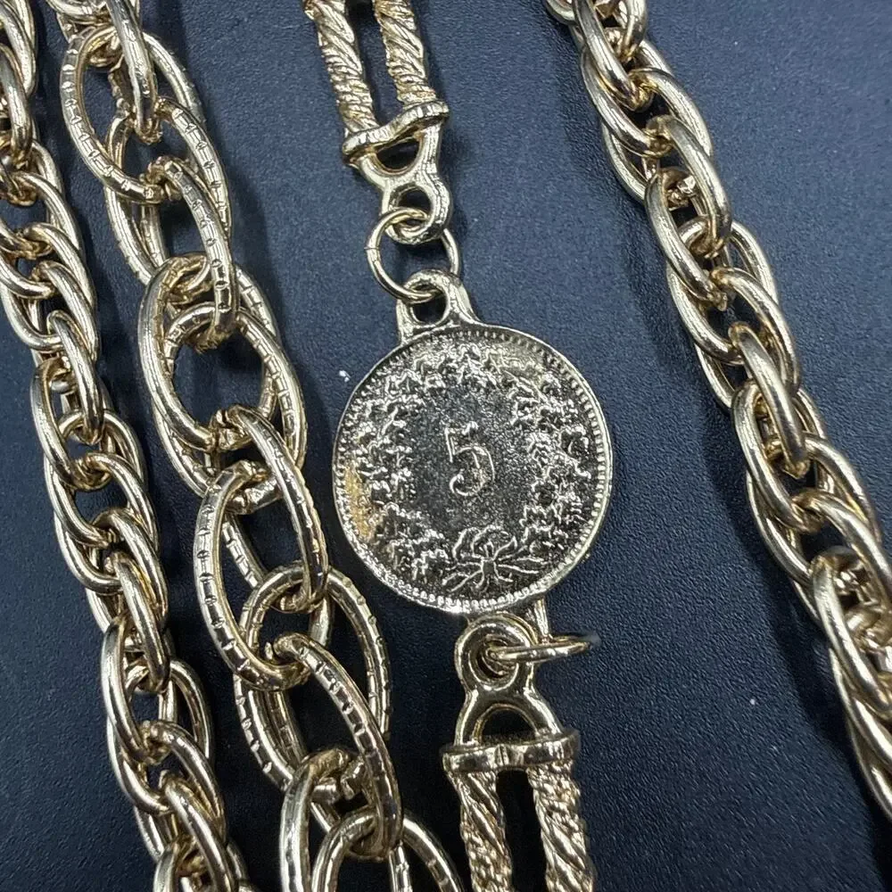 Vintage Gold Tone Chain Necklace Coin Medallions